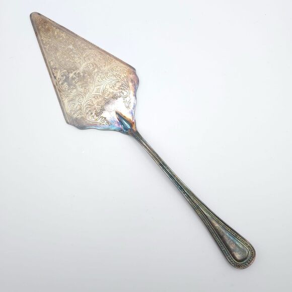 Vintage Silverplated ITALY Cake Trowel Antique WORTHY MATRON 1982 Paisley